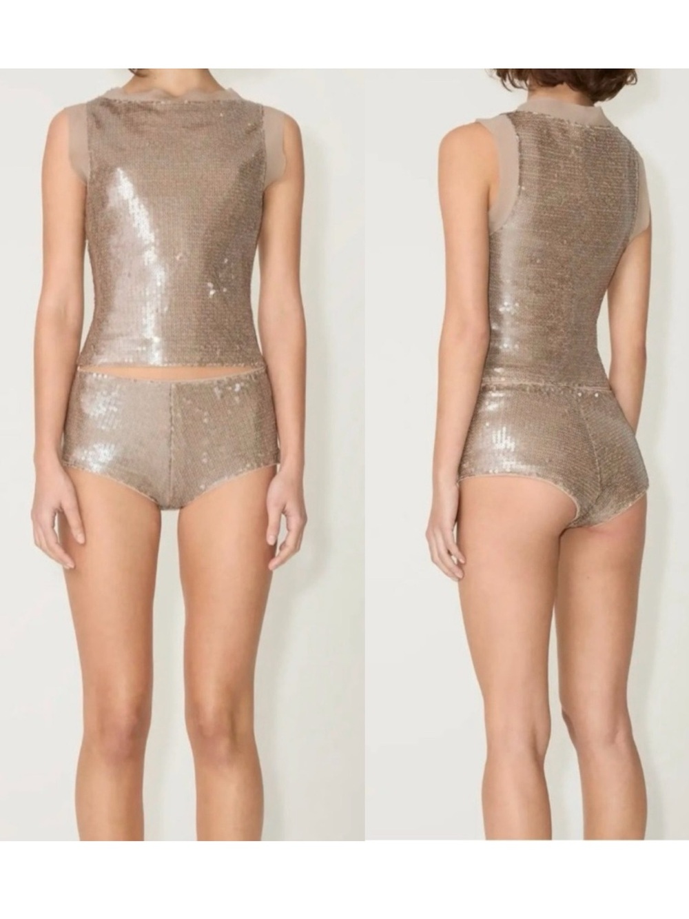NWT Khy x Sia Arnika Sequin Micro Shorts Champagne Gold Size Medium Kylie Jenner